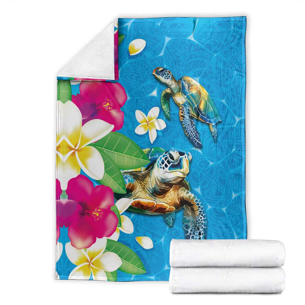 Hawaiian Tropical Flower and Honu Under Blue Water Blanket LT03 - Polynesian Pride