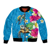 Hawaiian Tropical Flower and Honu Under Blue Water Bomber Jacket LT03 Unisex Blue - Polynesian Pride