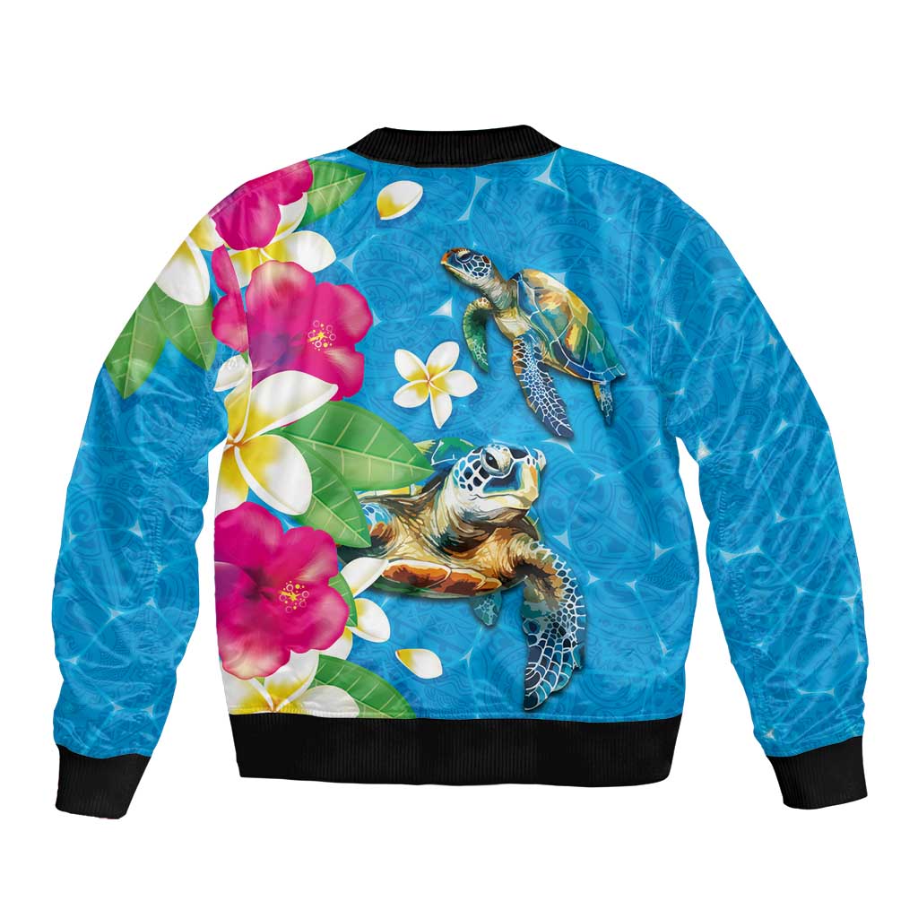 Hawaiian Tropical Flower and Honu Under Blue Water Bomber Jacket LT03 - Polynesian Pride