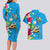 Hawaiian Tropical Flower and Honu Under Blue Water Couples Matching Long Sleeve Bodycon Dress and Hawaiian Shirt