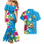 Hawaiian Tropical Flower and Honu Under Blue Water Couples Matching Mermaid Dress and Hawaiian Shirt