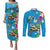 Hawaiian Tropical Flower and Honu Under Blue Water Couples Matching Puletasi and Long Sleeve Button Shirt