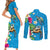 Hawaiian Tropical Flower and Honu Under Blue Water Couples Matching Short Sleeve Bodycon Dress and Long Sleeve Button Shirt