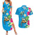 Hawaiian Tropical Flower and Honu Under Blue Water Couples Matching Summer Maxi Dress and Hawaiian Shirt