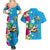 Hawaiian Tropical Flower and Honu Under Blue Water Couples Matching Summer Maxi Dress and Hawaiian Shirt