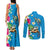 Hawaiian Tropical Flower and Honu Under Blue Water Couples Matching Tank Maxi Dress and Long Sleeve Button Shirt