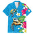 Hawaiian Tropical Flower and Honu Under Blue Water Family Matching Long Sleeve Bodycon Dress and Hawaiian Shirt