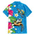 Hawaiian Tropical Flower and Honu Under Blue Water Family Matching Long Sleeve Bodycon Dress and Hawaiian Shirt