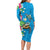 Hawaiian Tropical Flower and Honu Under Blue Water Family Matching Long Sleeve Bodycon Dress and Hawaiian Shirt