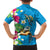 Hawaiian Tropical Flower and Honu Under Blue Water Family Matching Off The Shoulder Long Sleeve Dress and Hawaiian Shirt