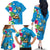 Hawaiian Tropical Flower and Honu Under Blue Water Family Matching Off The Shoulder Long Sleeve Dress and Hawaiian Shirt