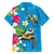 Hawaiian Tropical Flower and Honu Under Blue Water Family Matching Off The Shoulder Long Sleeve Dress and Hawaiian Shirt