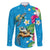 Hawaiian Tropical Flower and Honu Under Blue Water Family Matching Off The Shoulder Long Sleeve Dress and Hawaiian Shirt