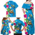 Hawaiian Tropical Flower and Honu Under Blue Water Family Matching Off Shoulder Maxi Dress and Hawaiian Shirt