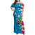 Hawaiian Tropical Flower and Honu Under Blue Water Family Matching Off Shoulder Maxi Dress and Hawaiian Shirt