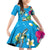 Hawaiian Tropical Flower and Honu Under Blue Water Family Matching Off Shoulder Short Dress and Hawaiian Shirt