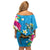 Hawaiian Tropical Flower and Honu Under Blue Water Family Matching Off Shoulder Short Dress and Hawaiian Shirt