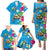 Hawaiian Tropical Flower and Honu Under Blue Water Family Matching Puletasi and Hawaiian Shirt