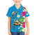 Hawaiian Tropical Flower and Honu Under Blue Water Family Matching Puletasi and Hawaiian Shirt