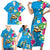 Hawaiian Tropical Flower and Honu Under Blue Water Family Matching Short Sleeve Bodycon Dress and Hawaiian Shirt