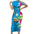 Hawaiian Tropical Flower and Honu Under Blue Water Family Matching Short Sleeve Bodycon Dress and Hawaiian Shirt