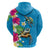 Hawaiian Tropical Flower and Honu Under Blue Water Hoodie