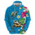 Hawaiian Tropical Flower and Honu Under Blue Water Hoodie