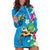 Hawaiian Tropical Flower and Honu Under Blue Water Hoodie Dress