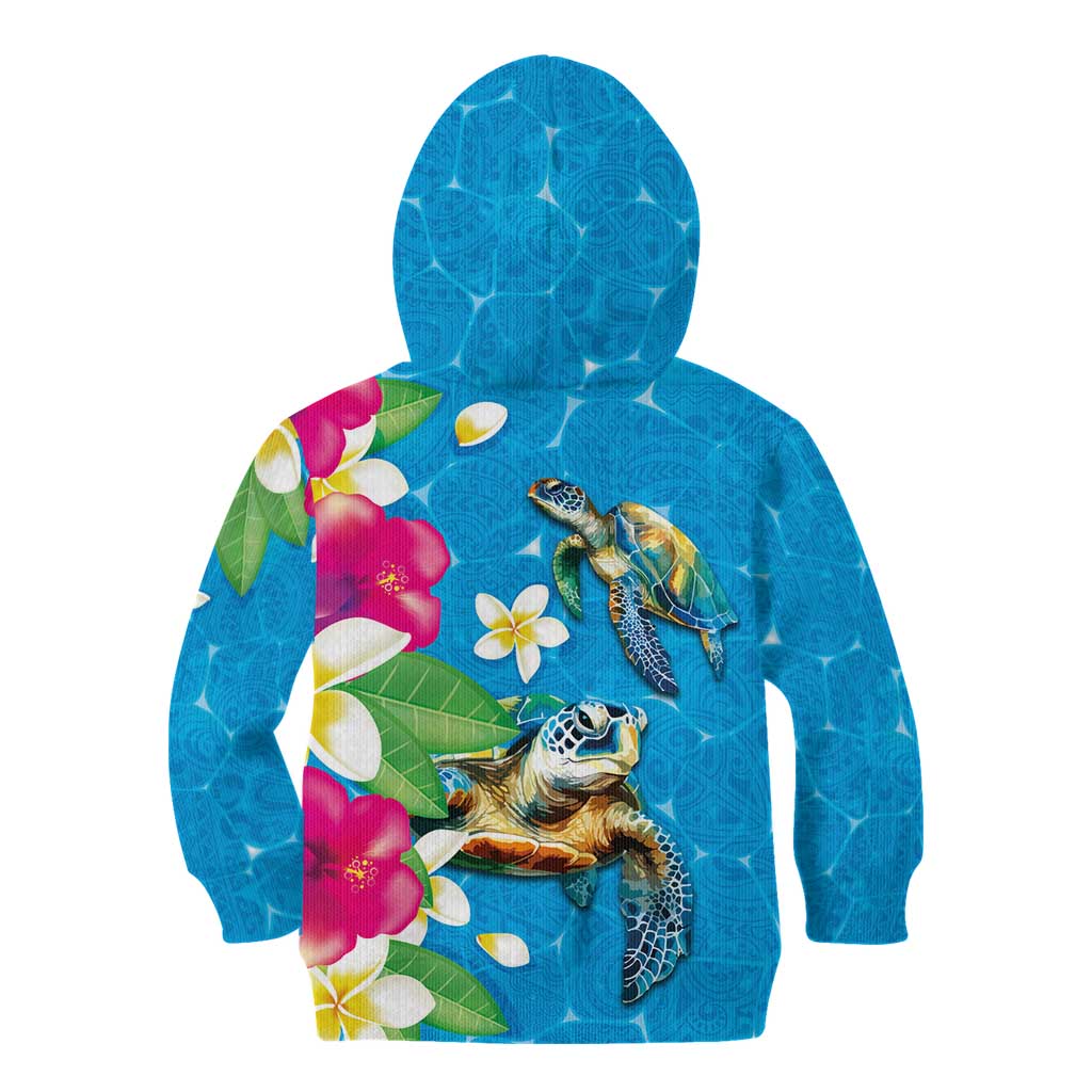 Hawaiian Tropical Flower and Honu Under Blue Water Kid Hoodie LT03 - Polynesian Pride