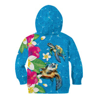 Hawaiian Tropical Flower and Honu Under Blue Water Kid Hoodie LT03 - Polynesian Pride