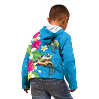 Hawaiian Tropical Flower and Honu Under Blue Water Kid Hoodie LT03 - Polynesian Pride