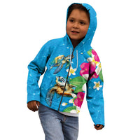 Hawaiian Tropical Flower and Honu Under Blue Water Kid Hoodie LT03 - Polynesian Pride