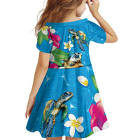 Hawaiian Tropical Flower and Honu Under Blue Water Kid Short Sleeve Dress LT03 - Polynesian Pride