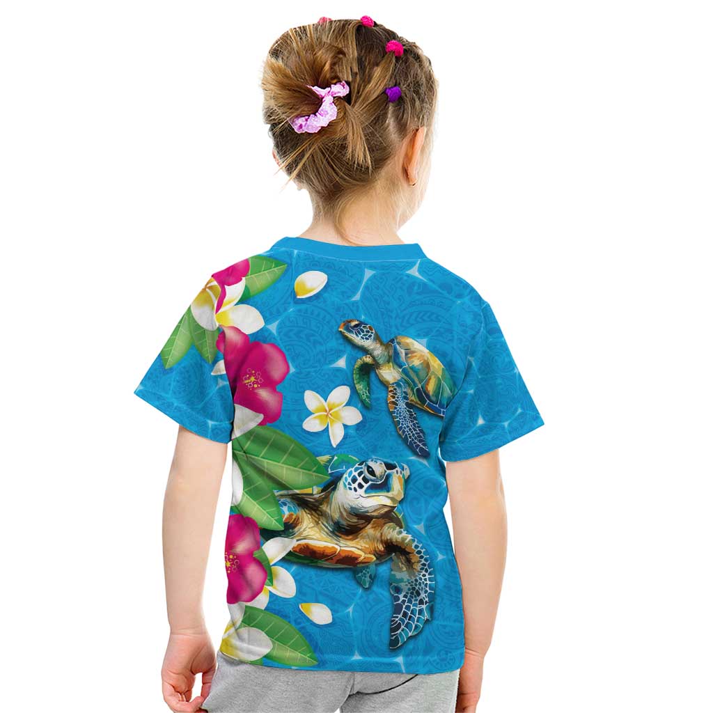 Hawaiian Tropical Flower and Honu Under Blue Water Kid T Shirt LT03 - Polynesian Pride