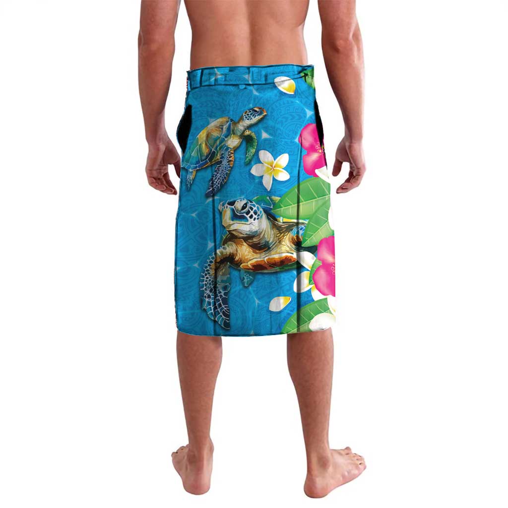 Hawaiian Tropical Flower and Honu Under Blue Water Lavalava LT03 - Polynesian Pride