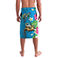 Hawaiian Tropical Flower and Honu Under Blue Water Lavalava LT03 - Polynesian Pride