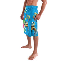 Hawaiian Tropical Flower and Honu Under Blue Water Lavalava LT03 - Polynesian Pride