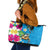 Hawaiian Tropical Flower and Honu Under Blue Water Leather Tote Bag