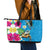 Hawaiian Tropical Flower and Honu Under Blue Water Leather Tote Bag