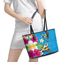 Hawaiian Tropical Flower and Honu Under Blue Water Leather Tote Bag LT03 - Polynesian Pride