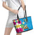 Hawaiian Tropical Flower and Honu Under Blue Water Leather Tote Bag