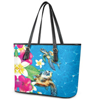Hawaiian Tropical Flower and Honu Under Blue Water Leather Tote Bag LT03 - Polynesian Pride