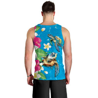 Hawaiian Tropical Flower and Honu Under Blue Water Men Tank Top LT03 - Polynesian Pride
