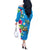 Hawaiian Tropical Flower and Honu Under Blue Water Off The Shoulder Long Sleeve Dress