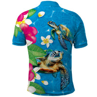 Hawaiian Tropical Flower and Honu Under Blue Water Polo Shirt - LT03 - Polynesian Pride