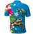 Hawaiian Tropical Flower and Honu Under Blue Water Polo Shirt