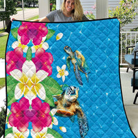 Hawaiian Tropical Flower and Honu Under Blue Water Quilt LT03 Blue - Polynesian Pride