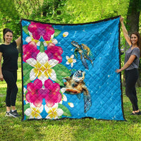 Hawaiian Tropical Flower and Honu Under Blue Water Quilt LT03 - Polynesian Pride