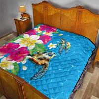 Hawaiian Tropical Flower and Honu Under Blue Water Quilt LT03 - Polynesian Pride
