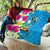 Hawaiian Tropical Flower and Honu Under Blue Water Quilt